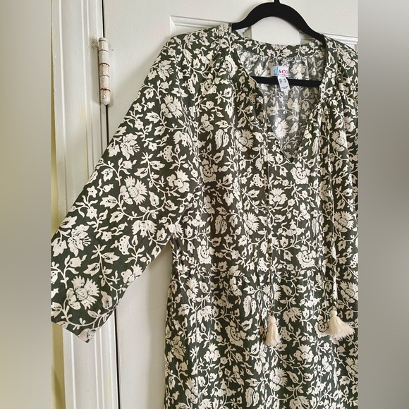 NWOT Denim & Co Naturals Floral Midi Dress, Women’s Size Small, QVC Olive Linen - Picture 4 of 7